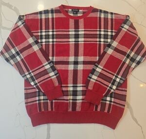 Nautica Mens Tartan Plaid Cotton Crewneck Sweater Red Black XL